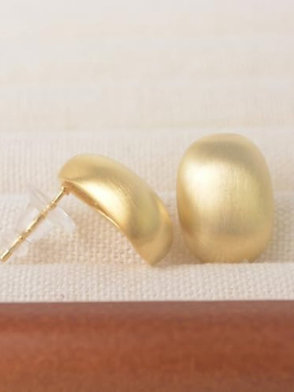 Chunky Gold Stud Ears for Women 14K Gold‎ Plated Satin Brushed Gold Ears